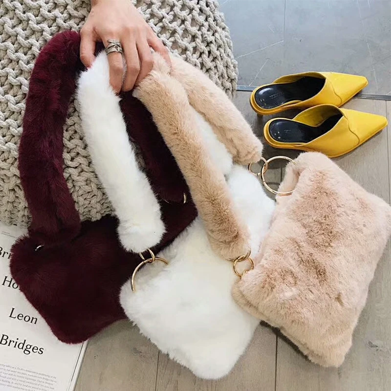 Rabbit Fur Bags Women Leather Fur Messenger Bags Fashion Solid Female