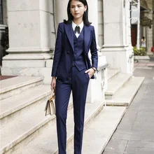 Высококачественные женские деловые костюмы из ткани, комплекты из 3 предметов, брюки и куртки, пальто и жилет для женщин, Офисная Рабочая одежда, брючные костюмы
