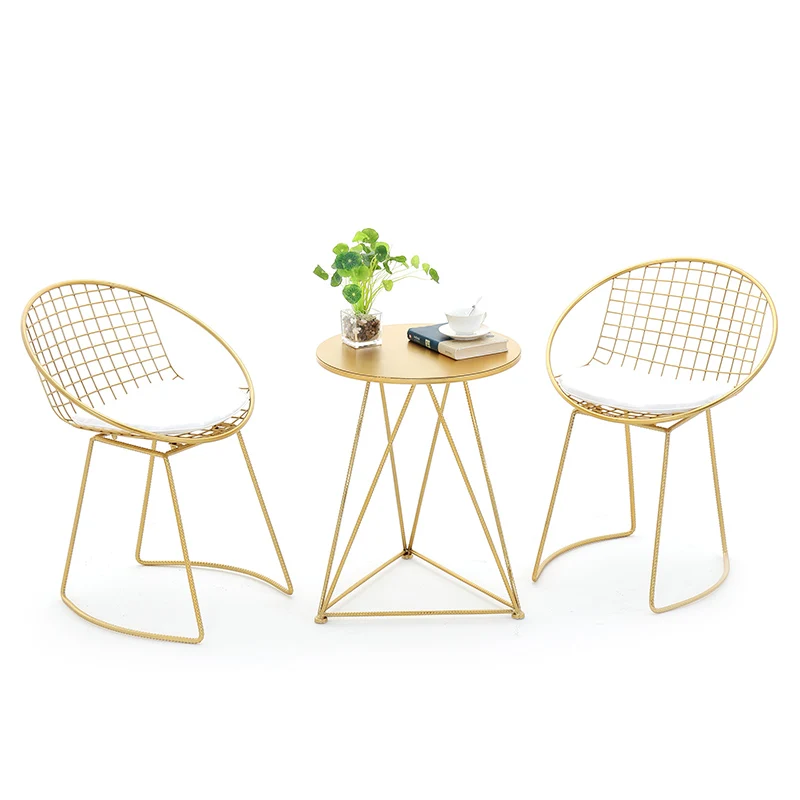 Nordic Modern Minimalist Single Chair Balcony Casual Small Round Table And Chairs Coffee Table Combination Gold Iron Bar Stools
