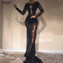 Black Scoop Neck Lace Mermaid Party Gowns Long Sleeves Applique Party Gowns Evening Dresses Long Prom Dresses Black Scoop Neck Lace Mermaid Party Gowns Long Sleeves Applique Party Gowns Evening Dresses Long Prom Dresses