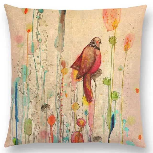 Newest American Style Hand Draw Watercolor Little Birds Pillowcase Floral Home Decor Cushion Cover 25 Designs Available Cushion Cover Designer Cushion Coversdecorative Cushion Covers Aliexpress