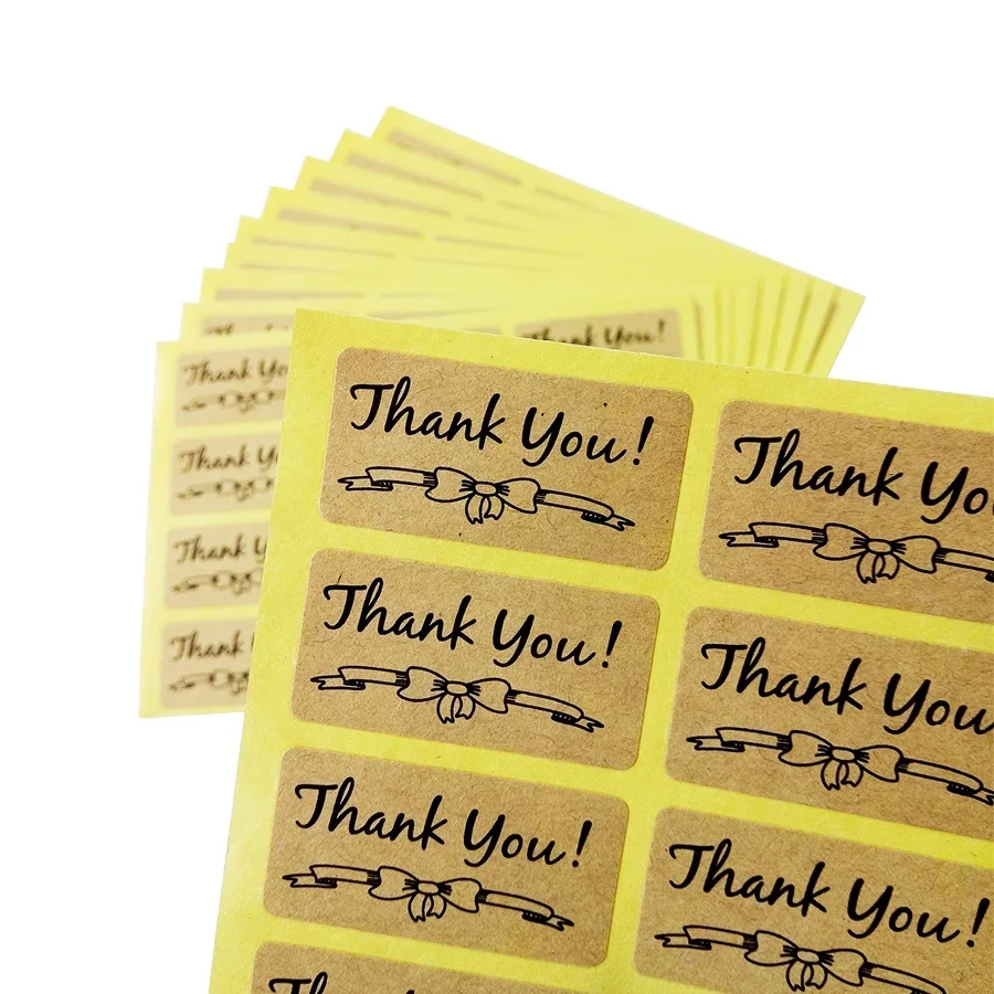 

120pcs/lot Bow Pattern Thank You Self Adhesive Kraft Paper Stickers Scrapbook For Hand Made Gift Child Stationery Stickers Seal