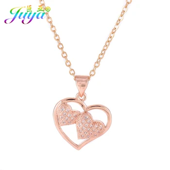

Juya Gold /Rose Gold Necklaces Supplies Micro Pave Zircon Love Heart Pendant Necklace For Women Girl Wedding Party Jewelry