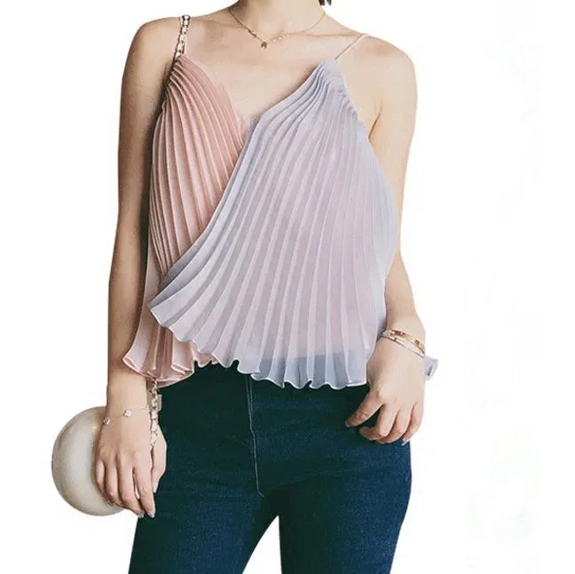 

new sexy pleated chiffon camisole tops summer new beach vest