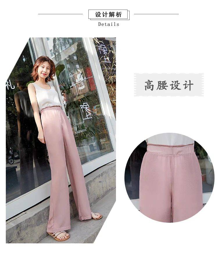 Шифоновые розовые широкие брюки женские летние 2019 новые тонкие белые эластичные уличные брюки с высокой талией женские платье с открытыми