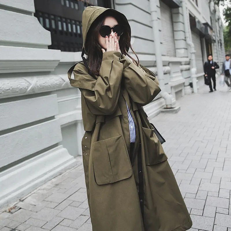 

Brand new fashion Trench coat women Oversize Large pockets Chic long Coat Loose Windbreaker spring Autumn Outwear Korean clothes