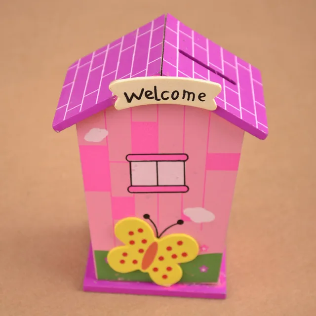 cartoon piggy bank wooden house piggy bank gifts for children can