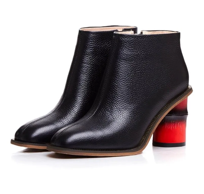 leather heeled boots with square toe