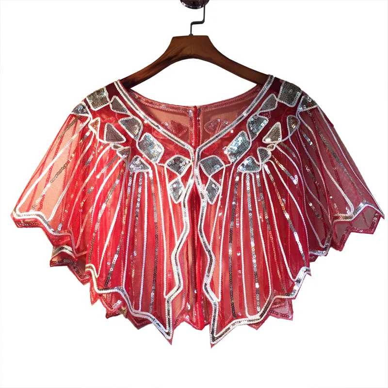 

Red Blue Green Bridal Shawl Wrap Bolero Women Short Cape Sequined Sparking Wedding Jacket ,bolero novia,Custom Made Bride cape