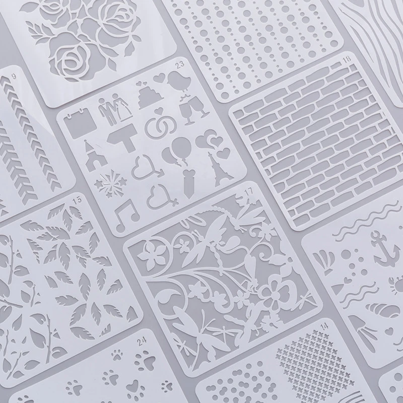 24Pcs Stencils for DIY Scrapbooking Small Painting Template Ruler Set Children's Drawing Tools 