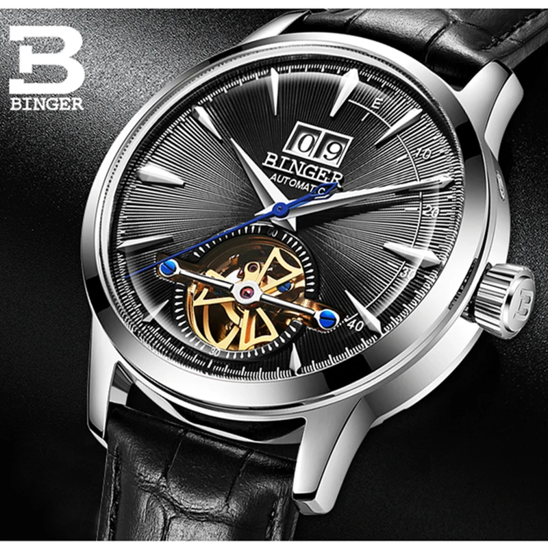 BINGER Tourbillon швейцарские мужские часы люксовый бренд автоматические механические часы мужские модные часы с кожаным ремешком reloj montre