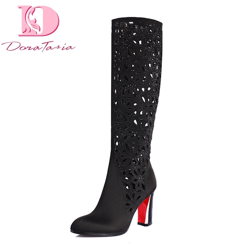 Doratasia Plus Size 34-41 Fashion Pointed Toe Solid Fretwork Spring Boots Women Shoes Spike High Heels Woman Shoes
