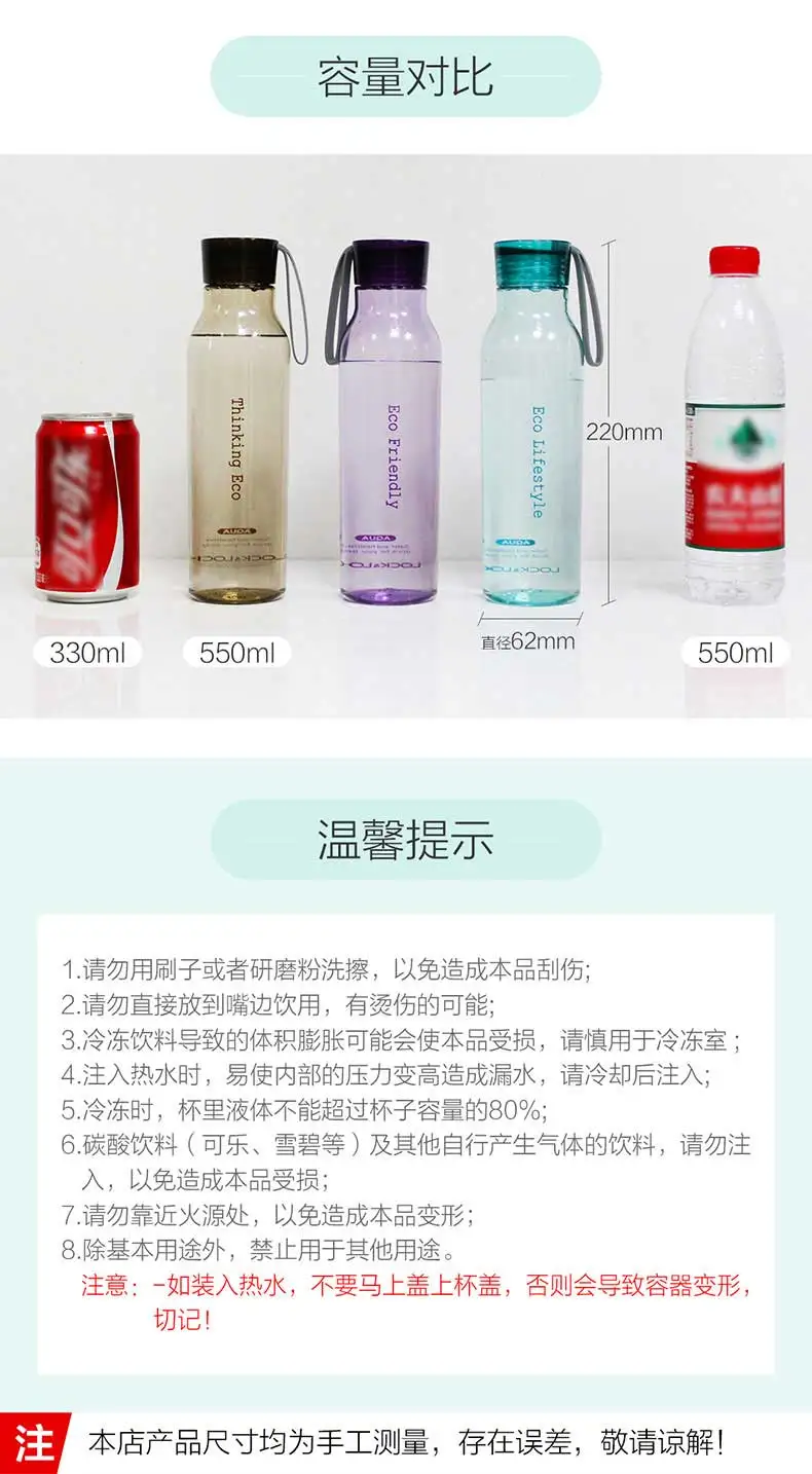 Hot Sale Plastic Bottle for Water Bottles with Protective Bag Transparent or Matte Sport Heat Resistant Leakproof 3ACUP04