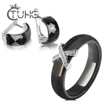 

Temperament Goddess Women Jewelry Set U Shape Stud Earrings Rings Set New Simple Party Dress Ceramic Jewelry Sets For Women