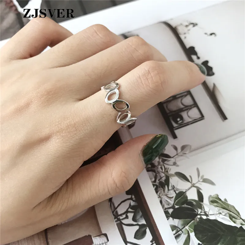 

ZJSVER Korean Jewelry 925 Sterling Silver Ring Fashion Geometric Elliptical Connection Adjustable Ring For Women Attend Banquet