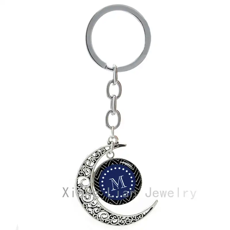 Monogrammed Chevron Pattern Letters Keychain Fashion Modern Style Chevron M Sign Moon Pendant Key Chains Best Friends Gift T456 Letter Keychain Fashion Keychainkeychain Fashion Aliexpress