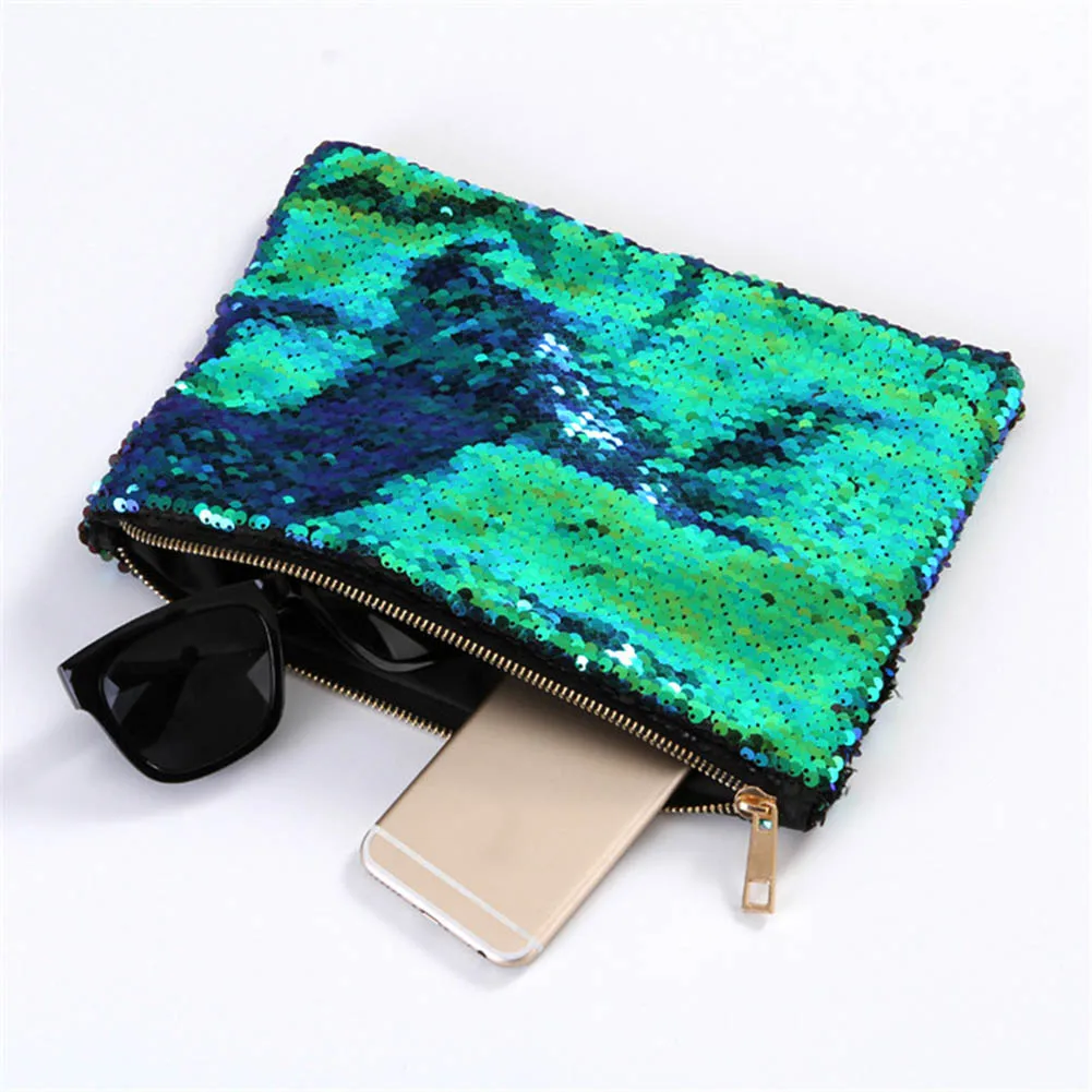 

New Arrival Women Mermaid Sequins Cosmetic Bag Large Capacity Handbag Evening Envelope BlingBling Bags Pouch