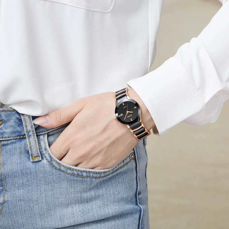 Dom женщины часы люксовый бренд водонепроницаемый стиль кварцевые керамические