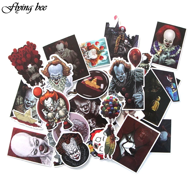 

100sets/lot Flyingbee 24Pcs/set Stephen King's IT Stickers Funny Kids Toy Sticker DIY Luggage Laptop Skateboard Car Decor X0042