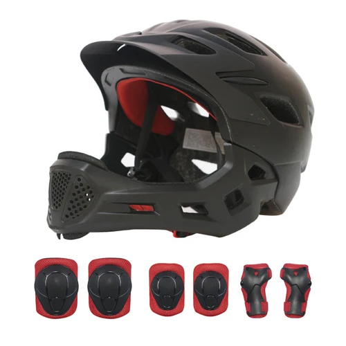 От 3 до 12 лет Полнолицевые покрытые детские велосипедные шлемы, велосипедные защитные шляпы для детей, для мальчиков, защита головы, велосипедный шлем, защитное снаряжение - Цвет: Black
