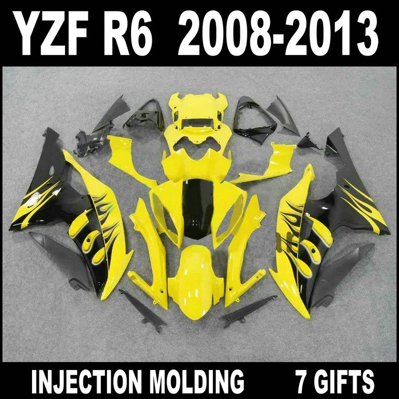 Factory outlet for hot sale YAMAHA R6 fairing 08 09 10 11 12 13 yellow glossy flat back fairing kit YZF R6 2008 2009 - 2013