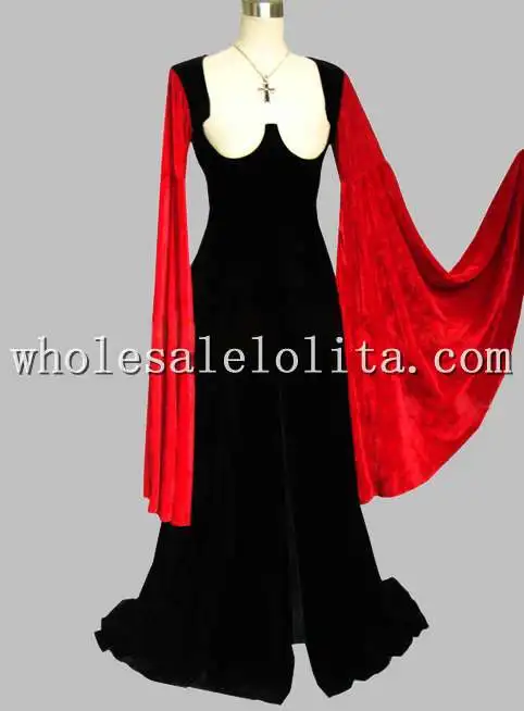 Викторианской эпохи костюмы в готическом стиле, черный и красный цвета, похожего на Натуральный Шелк Кимоно рукава в викторианском стиле платье эпохи для продажи - Цвет: Многоцветный
