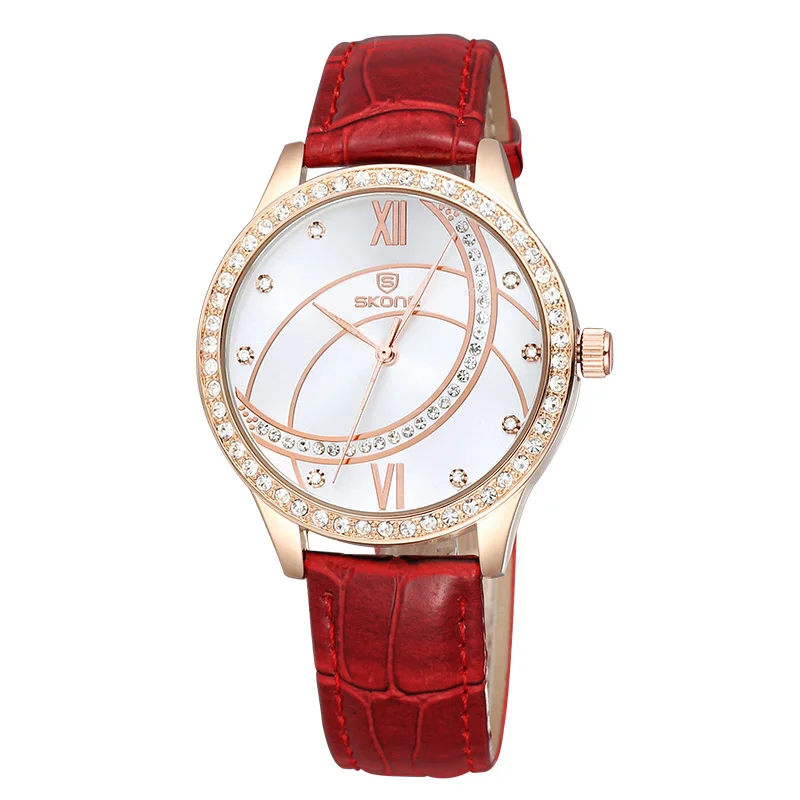 SKONE Luxury Top Brand Watches Women Round Wristwatches Quartz Waterproof Fashion Watches Casual