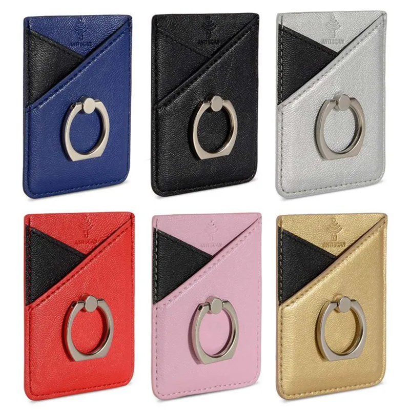 Luxury Bling Sequins Leather Card Holder Sticker With Ring Buckle For Universal Mobile Phone
