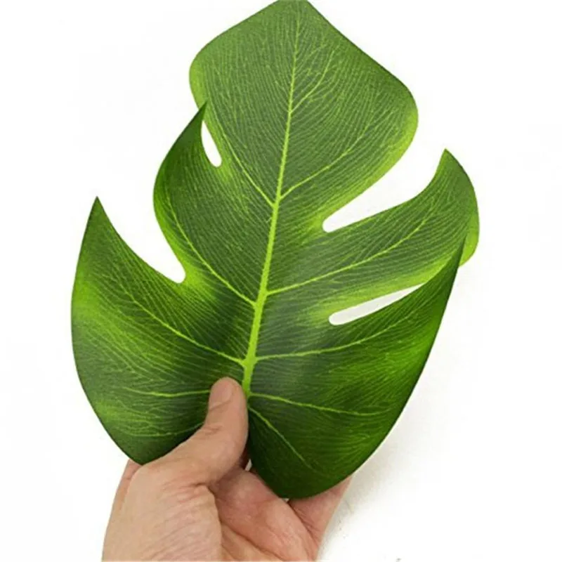 

12pcs 8 Inch Tropical Faux Green Leaves Artificial Monstera leaf Fabric Hawaiian Luau Party Decorations fake leaves drop ship