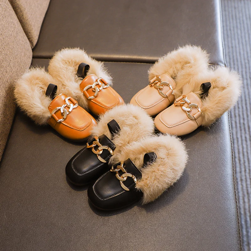 

2019 winter new Korean version boy plus velvet shoes to keep warm Hairy peas shoes girls snow boots baby thick cotton shoes