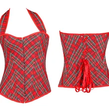 Плюс размер шотландский формирователь тела поясные Корсеты скульптурная одежда красный плед бюстье и тренировочный корсет для талии нижнее белье