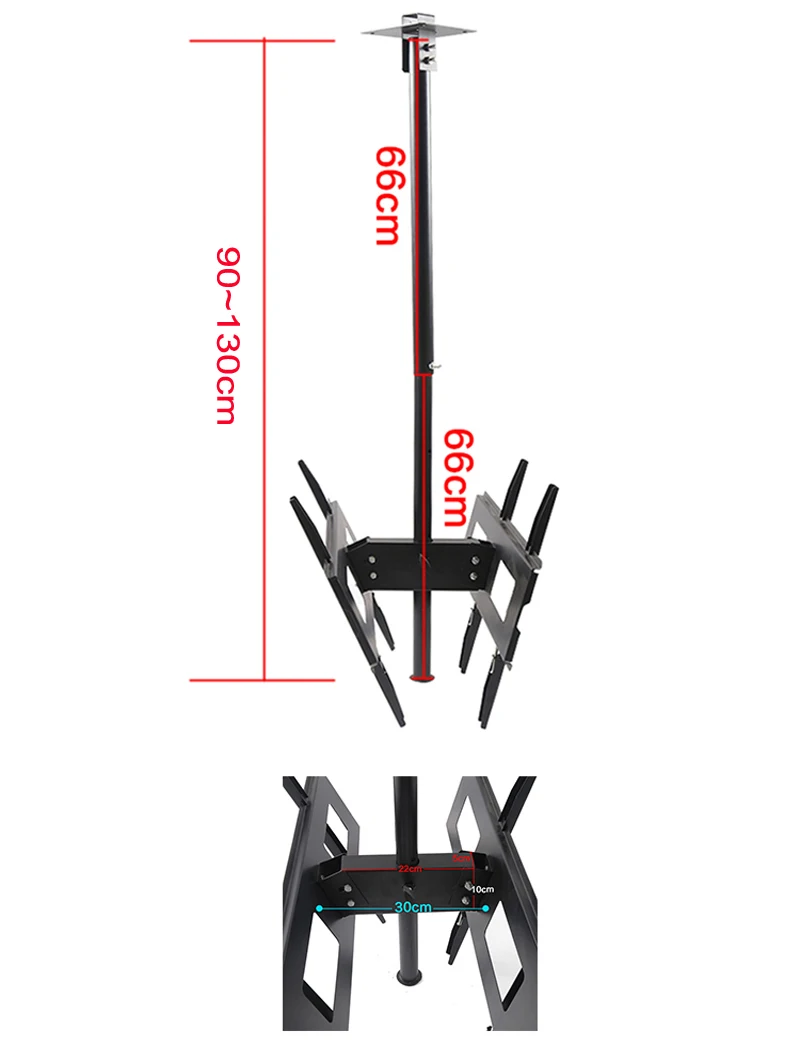 30-65 дюймов двойной экран светодиодный ЖК-телевизор потолочное крепление свободный подъем 90-130 см 360 Поворотный Макс. VESA 45*67 см двойной ТВ кронштейн вешалка