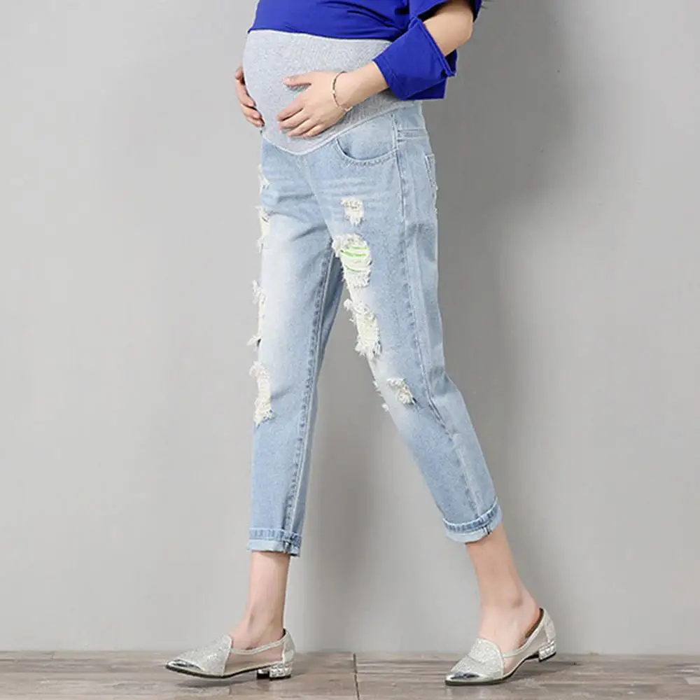 Женские джинсы для беременных; брюки для беременных; Одежда для беременных; брюки для кормящих; леггинсы для живота; джинсы; Одежда для беременных; брюки - Цвет: light blue