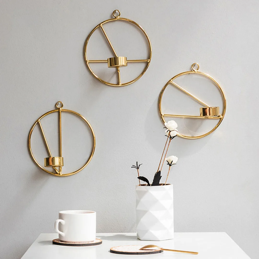 JX-LCLYL Nordic Style Round Metal 3D Geometric Wall Candle Holder Tealight Sconce Decor