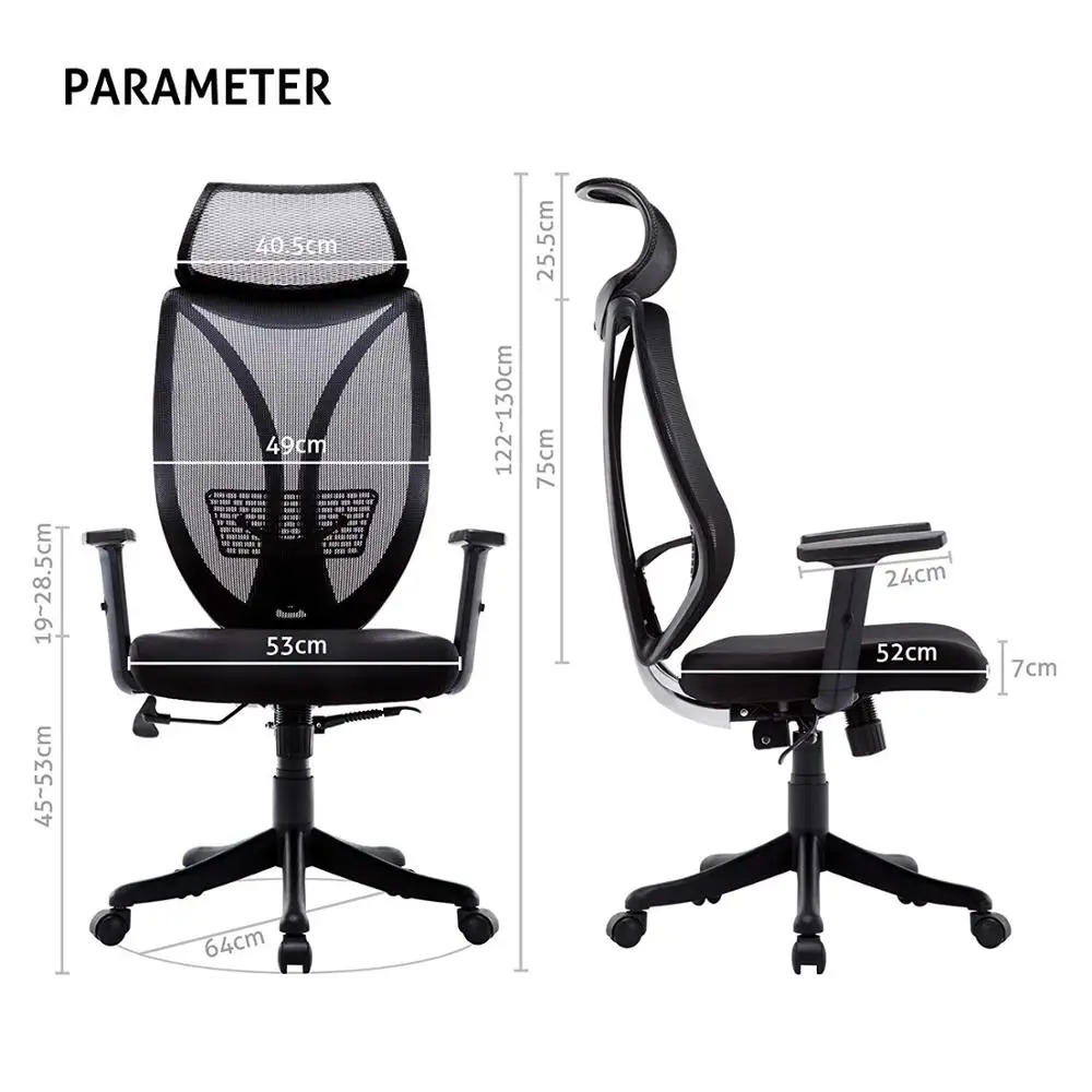 

High Back Ergonomic Executive Office Chair Adjustable Armrests Mesh Computer Chair Head Support GB
