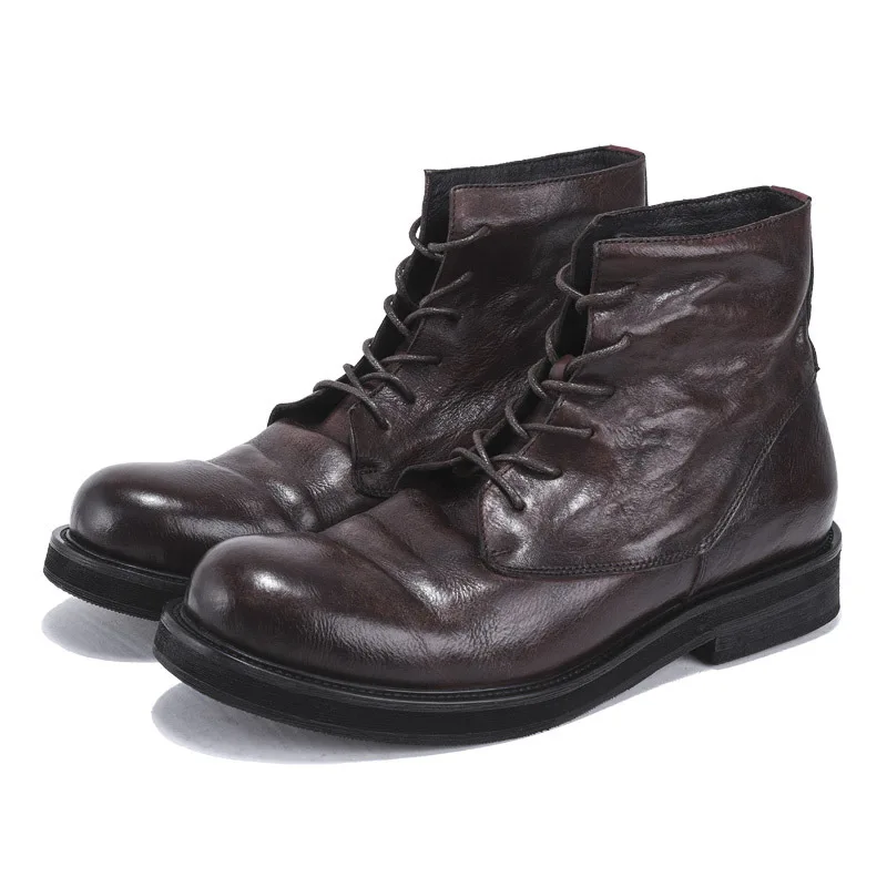 Рабочие ботинки из натуральной кожи в стиле ретро; мужские зимние кроссовки на шнуровке; роскошные кроссовки в британском стиле с высоким берцем; ботинки для верховой езды; повседневная обувь