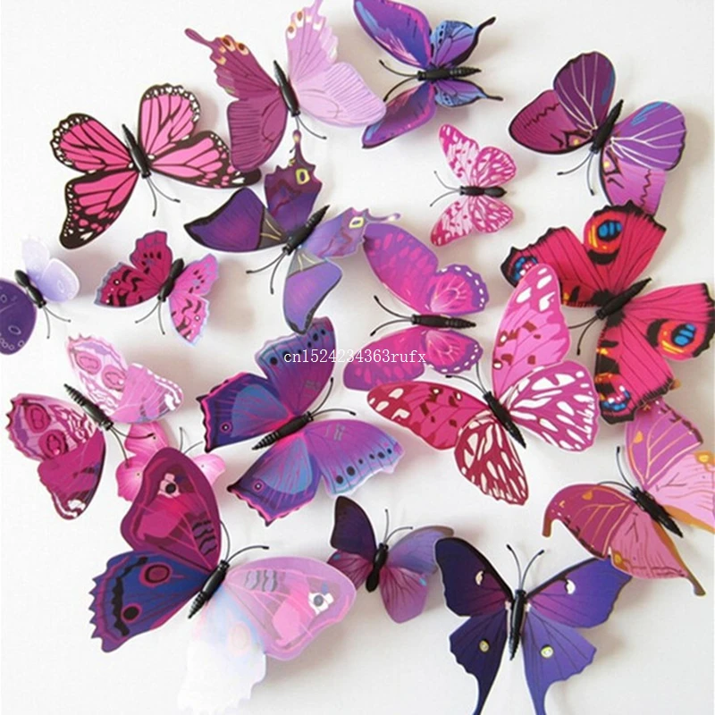 

100sets (12pcs/set) Artificial 3D Butterfly Wall Stickers Fridge Magnet Sticker Refrigerator Magnets Home Decoration