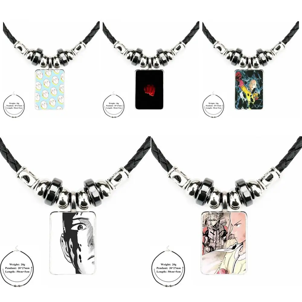 

EJ Glaze Buddhism Jewelry Black Leather Bead Pendant Glass Cabochon Choker Necklace For Women Kids One Punch Man Saitama