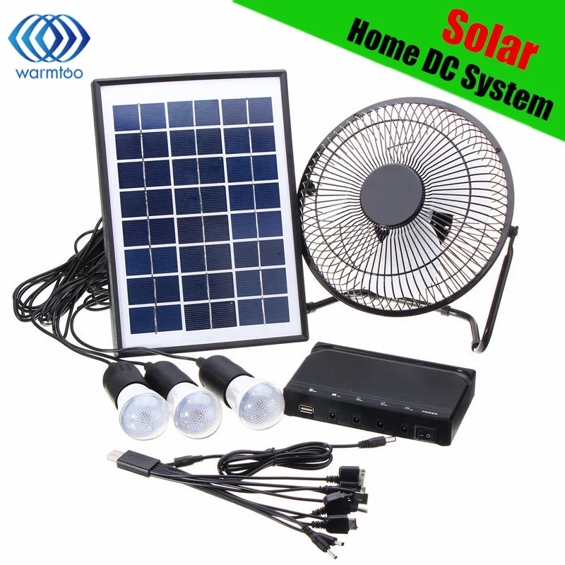 

Solar Power Panel Charging DC USB LED Light Lamp Fan Kit For Home Outdoor Camping