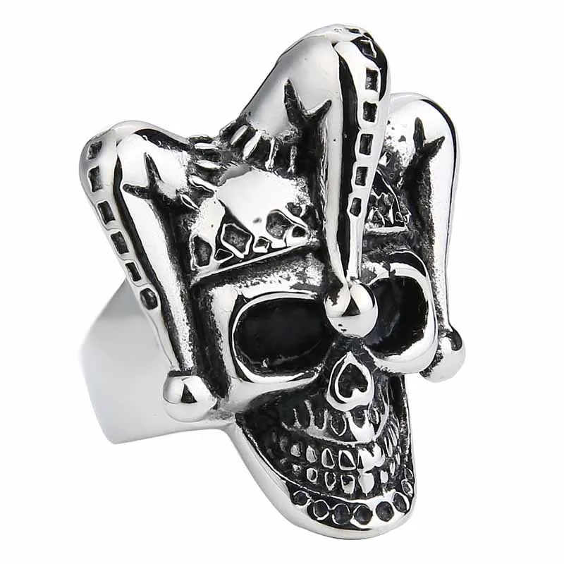 Valily ювелирные изделия Готический Джокер клоун череп кольцо из нержавеющей стали кольцо в стиле панк, готика для мужчин палец группа anel masculino, США Размер 8-14 - Цвет основного камня: Silver