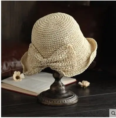 Модные женские солнцезащитные шляпы Raffia женские летние соломенные шляпы козырек Солнцезащитный козырек Панама Boater флоппи Кепка с покрывалом женская Соломенная пляжная - Цвет: Beige