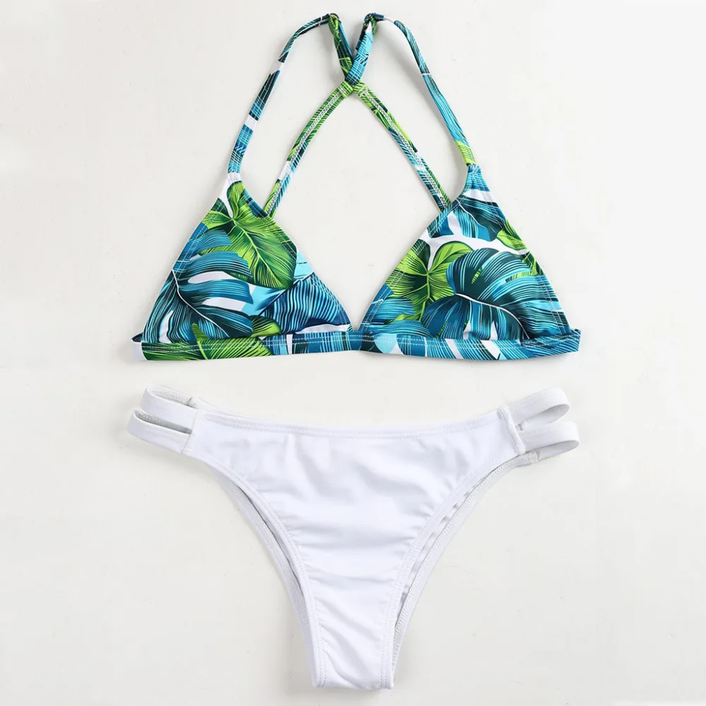 

2019 Summer Woman Split Sexy Leaf Print Bikini Set Swimsuit Set Push-up Chest Pad Beach Bikini Set Swimwear bikinis mujer 40M30