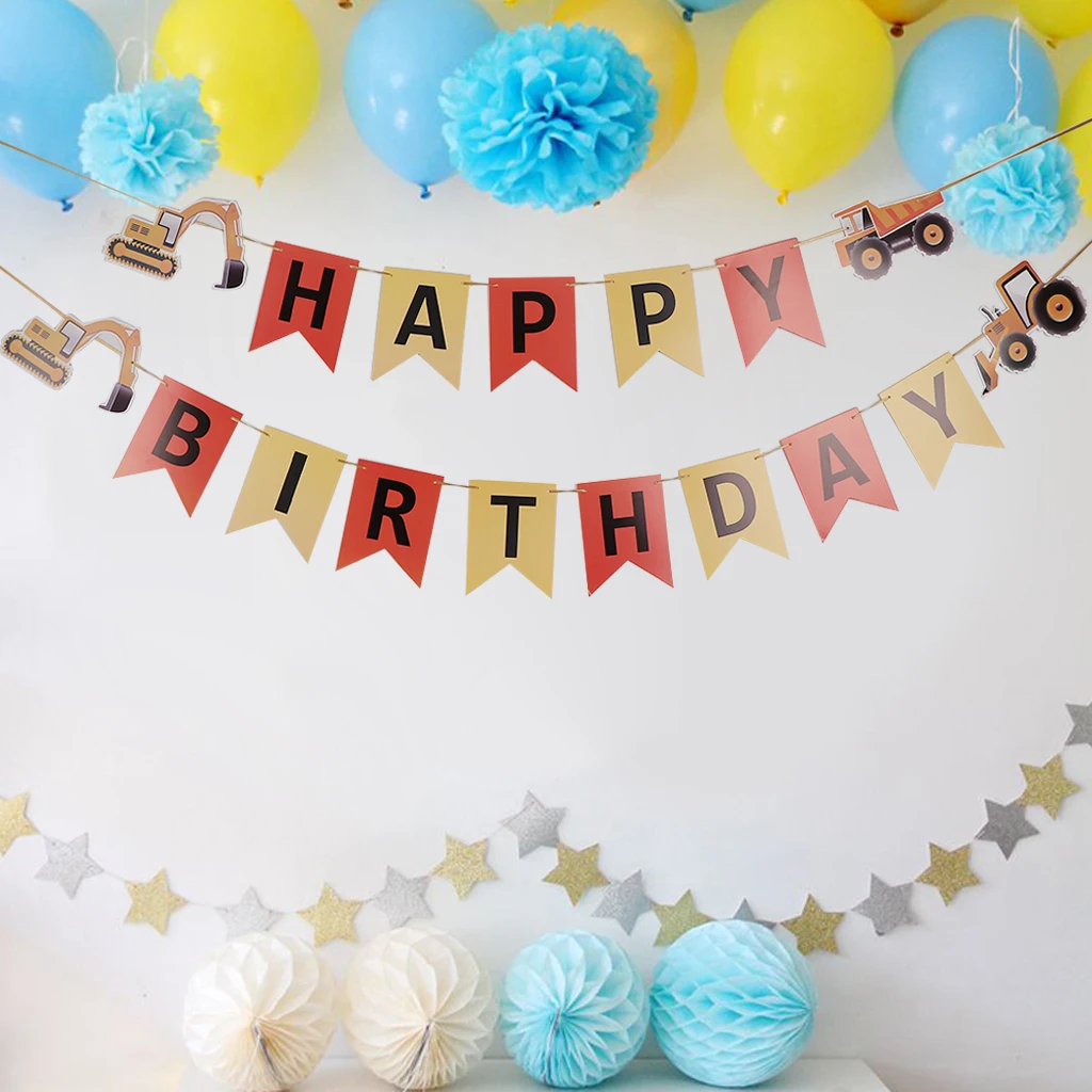 Happy Birthday Tractor Car Paper Bunting Banner Garland Sign Baby Shower Nursery Kids Room Decor Photography Prop