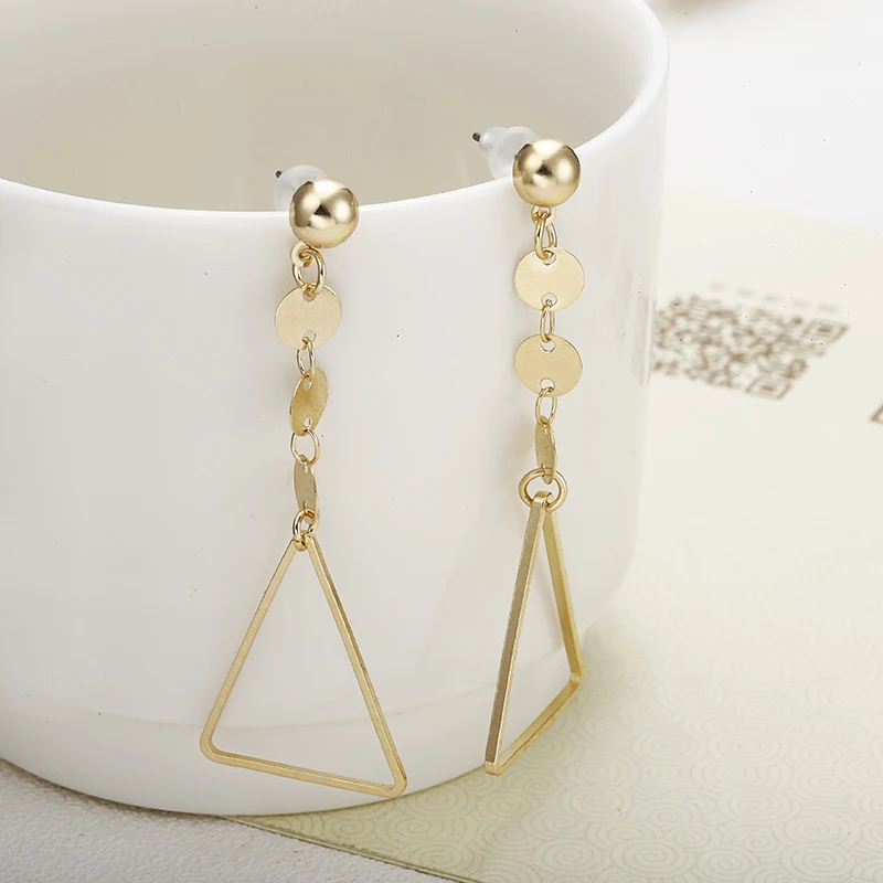 

Temperament Simple Geometry drop Earrings triangle Alloy Strip Hang Statement Earrings for women brincos Golden Color E0487