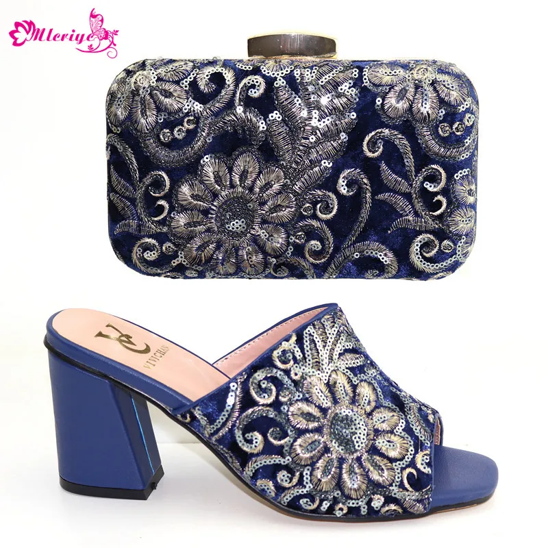 

New Arrival Nigerian Shoes and Matching Bags African Shoes and Matching Bags Italian Women Wedding Shoes and Bag Set Royal Blue