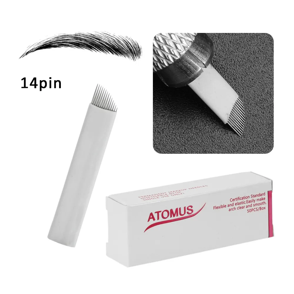 

50Pcs 14 Pin Flex Lamina Tebori Microblading Blade Permanent Makeup Manual Eyebrow Tattoo Needles For Embroidery Pen