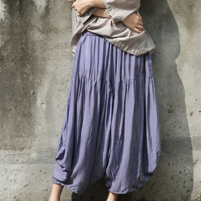 rosado Falda Elástica Mujeres Cintura Irregular Nuevos Tobillo Sólido 2019 Sueltos De Color Primavera Harem Longitud Johnature Pantalones Vintage Azul w6UtHqH