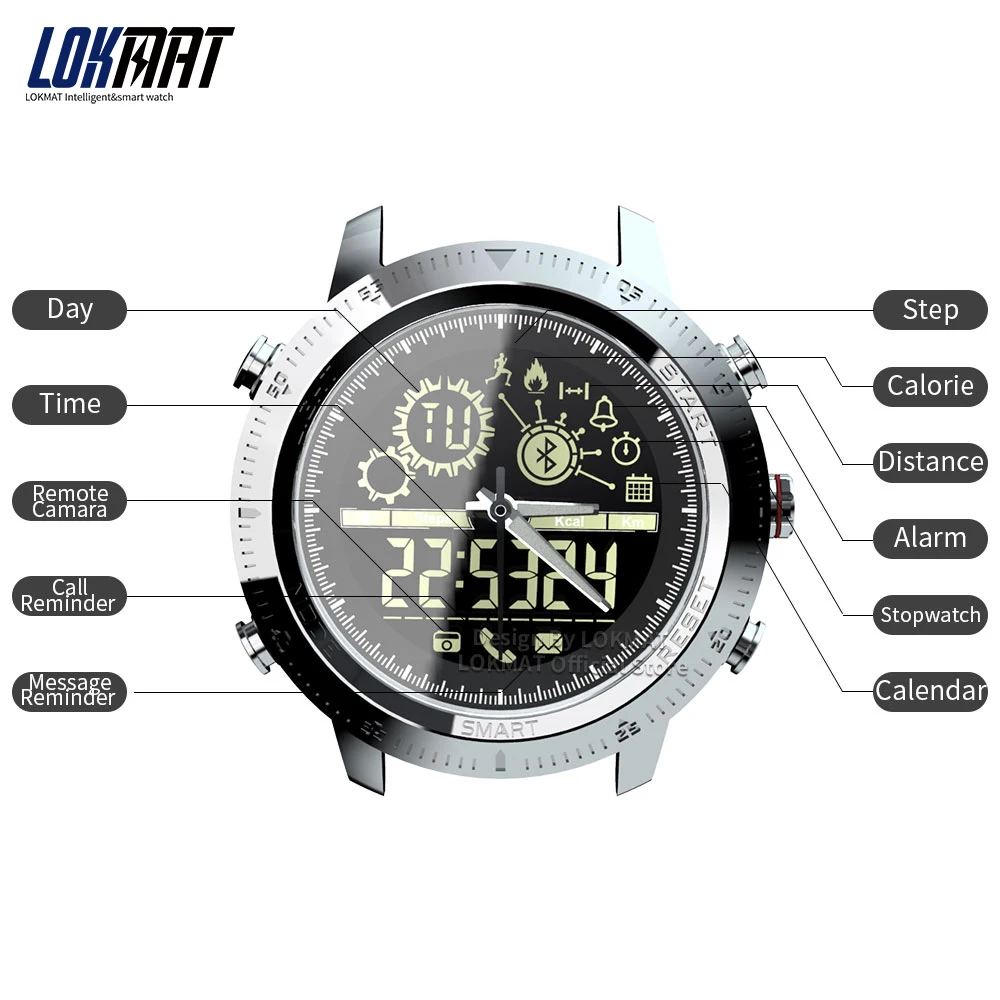 LOKMAT Bluetooth Smart часы Для мужчин Спорт на открытом воздухе шагомер цифровые