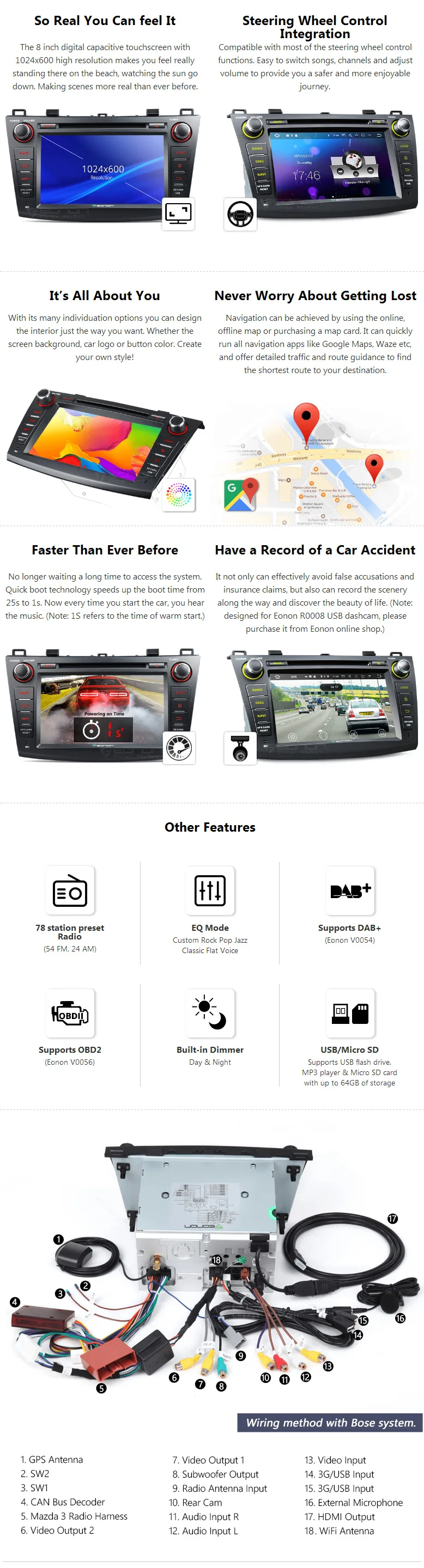 Clearance 8"Android 7.1 Car Stereo DVD GPS Navigation For Mazda 3 2010 2011 2012 2013  Touch Screen Head Unit Quad Core 2GB RAM 16GB ROM 3