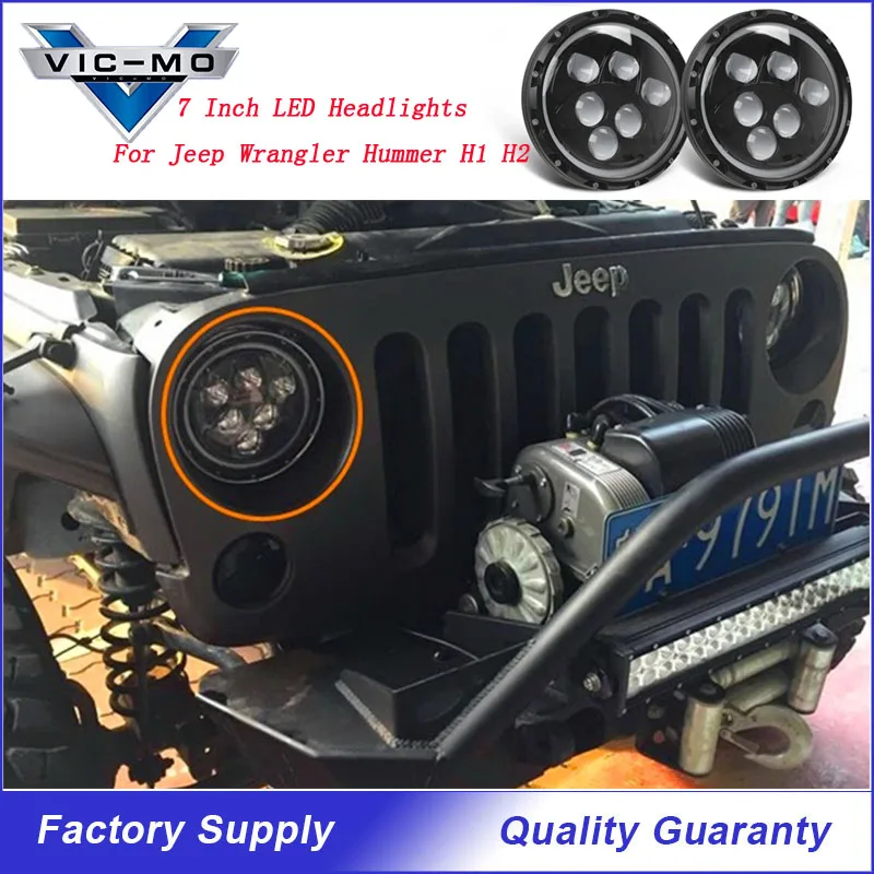 

7" 60W LED Driving Headlights H/L Beam H4-H13 Socket 12-24V Round Headlamp For Land Rover Defender Jeep Wrangler JK CJ TJ LJ 4x4